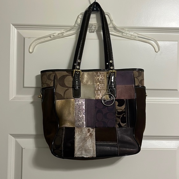 Coach Holiday Patchwork Suede Leather Purse Tote Bag -RARE- - Picture 1 of 6